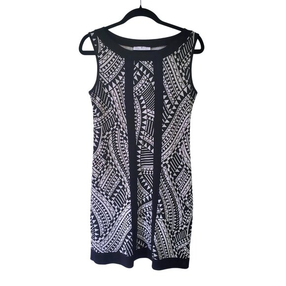 60s Mod Print Retro Nina Ricci Style Sleeveless Dress Black & White Shift Dress - Picture 5 of 14